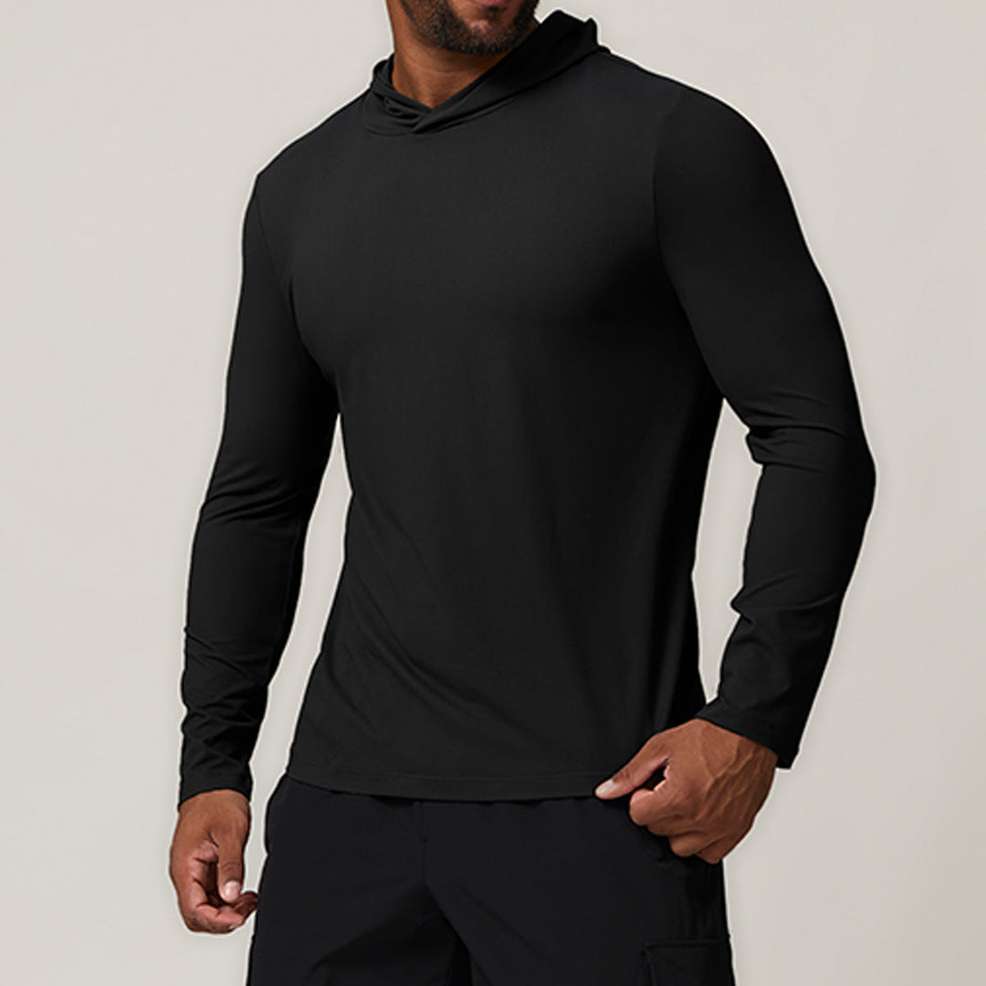 Athletisches Herren Trainings-Hoodie Langarmshirt, schnelltrocknend und feuchtigkeitsableitend.