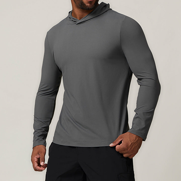 Leichtes Herren Langarm-Hoodie-Shirt für Fitness, mit Kapuze und optimaler Bewegungsfreiheit.