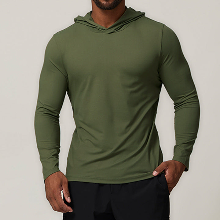 Hochleistungs-Herren Langarmshirt mit Kapuze, sportlich und bequem für jedes Training.