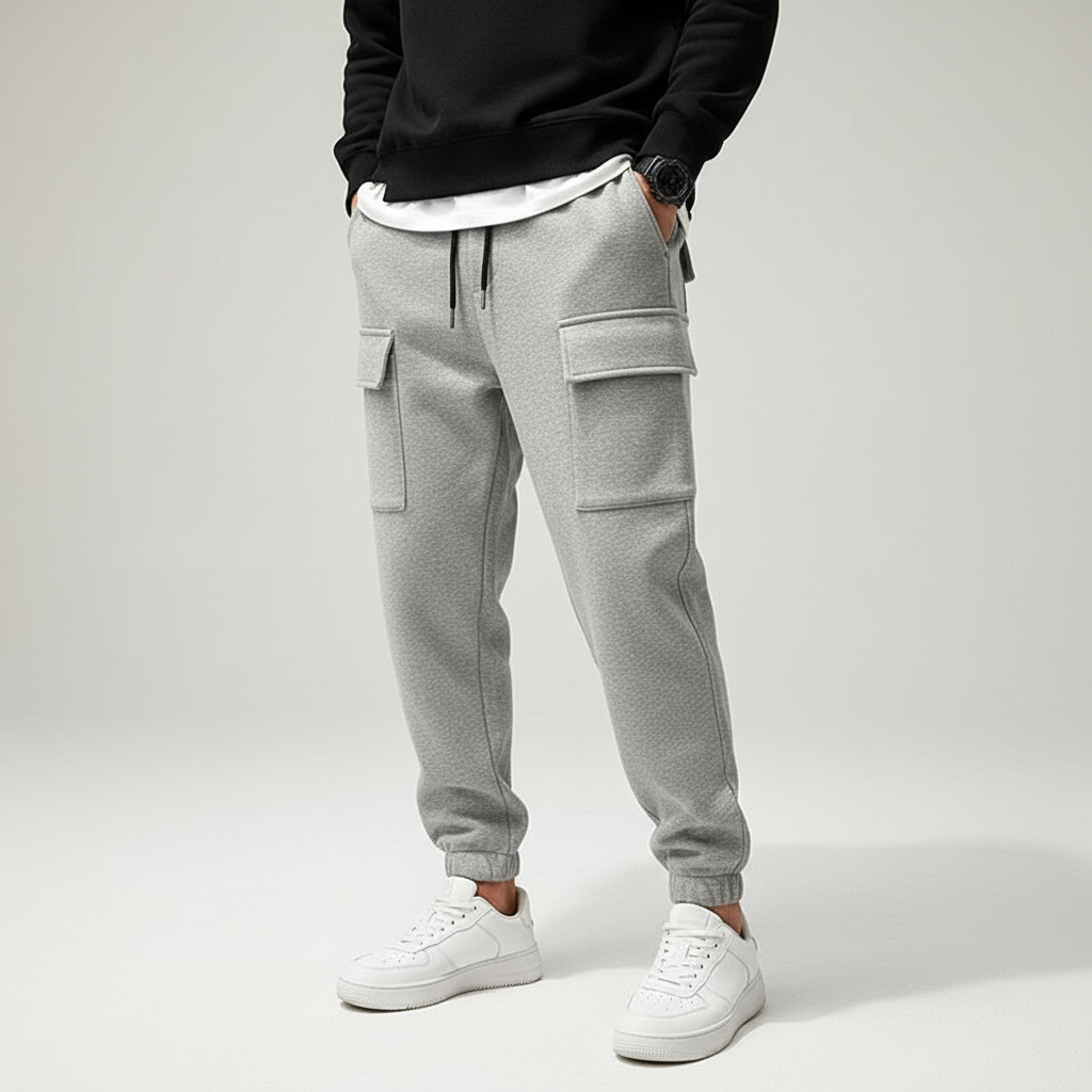 Graue Herren Jogginghose Tanner mit Elastbund & Seitentaschen. Ideal für Training, Fitness & Activewear.