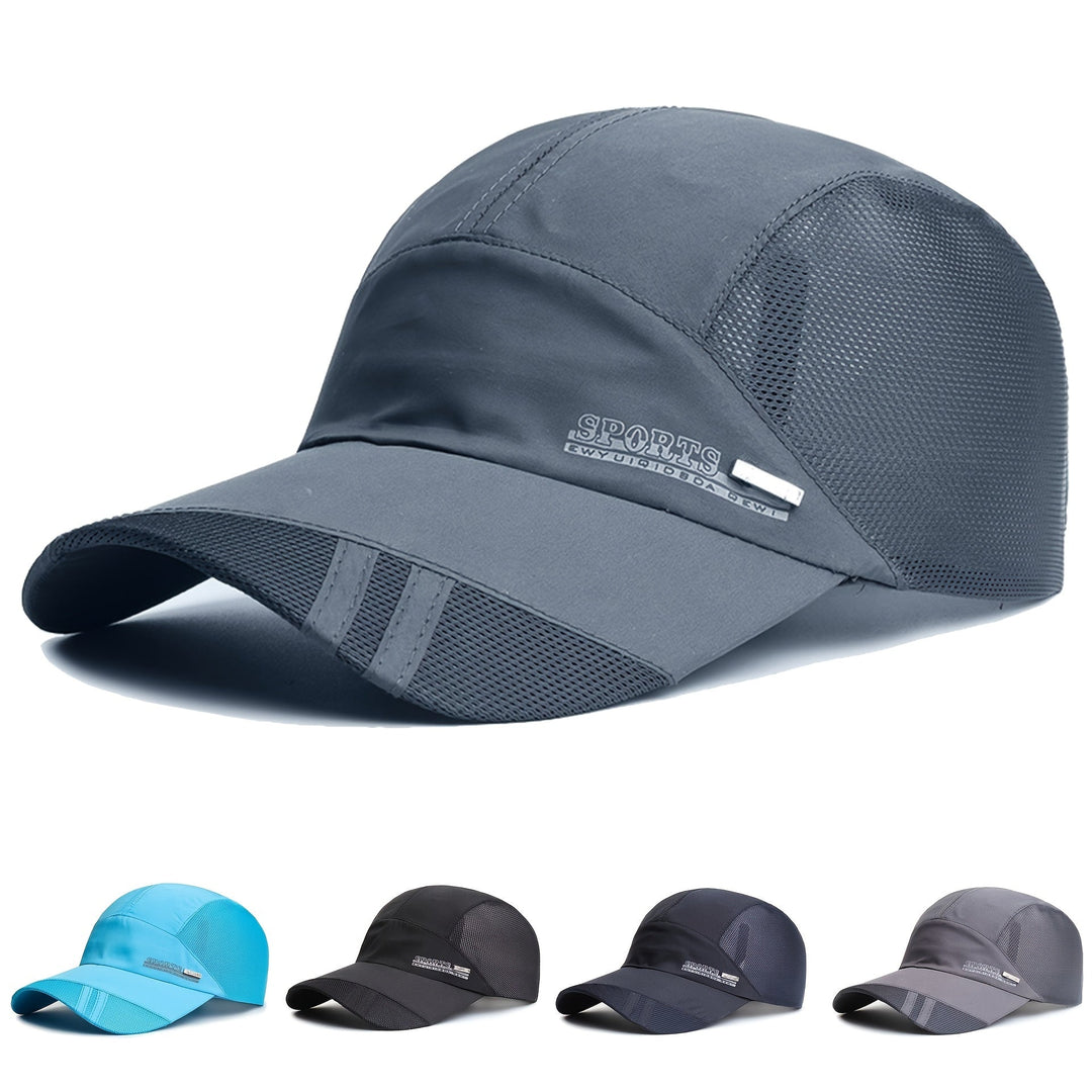Herren Sportkappe, marineblau, vorn. Verstellbare Passform für Laufen & Outdoor. Atmungsaktiv.