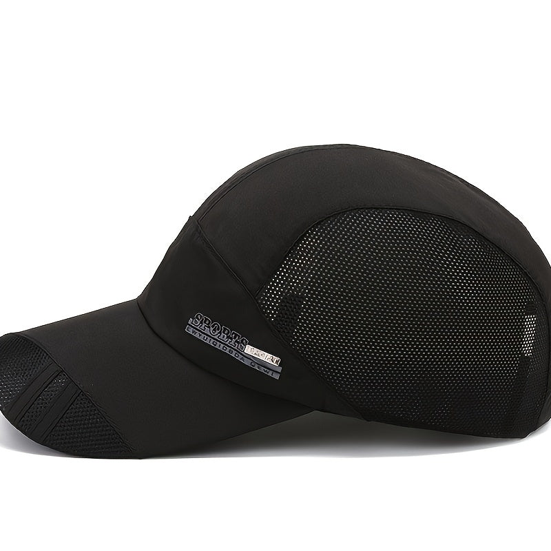 Detailansicht: Atmungsaktive Herren Sportkappe mit Mesh-Einsätzen. Ideal für UV Schutz im Sommer.