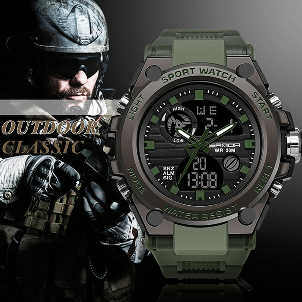 Herren Sportuhr mit Dual-Display, wasserdicht & robust. Ideal für Alltag & Outdoor.