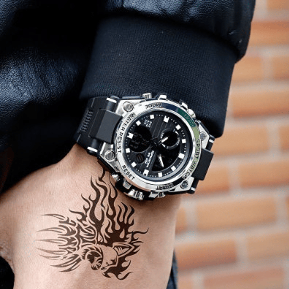 Multifunktions-Herrenuhr mit Dual-Display & Leuchtfunktion für dunkle Umgebungen.