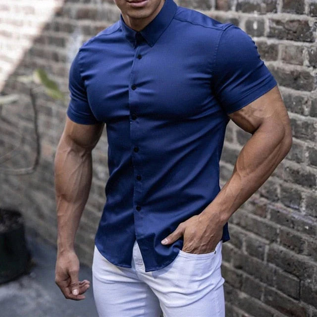 Herren Stretch Kurzarmhemd Slim Fit. Elegant & bequem für Sommer Freizeit oder Business.
