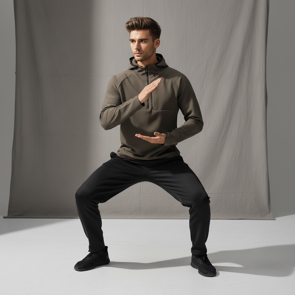 Sportliche Herren Laufjacke mit Kapuze & Halbreißverschluss. Atmungsaktive Stretchjacke für aktive Männer.