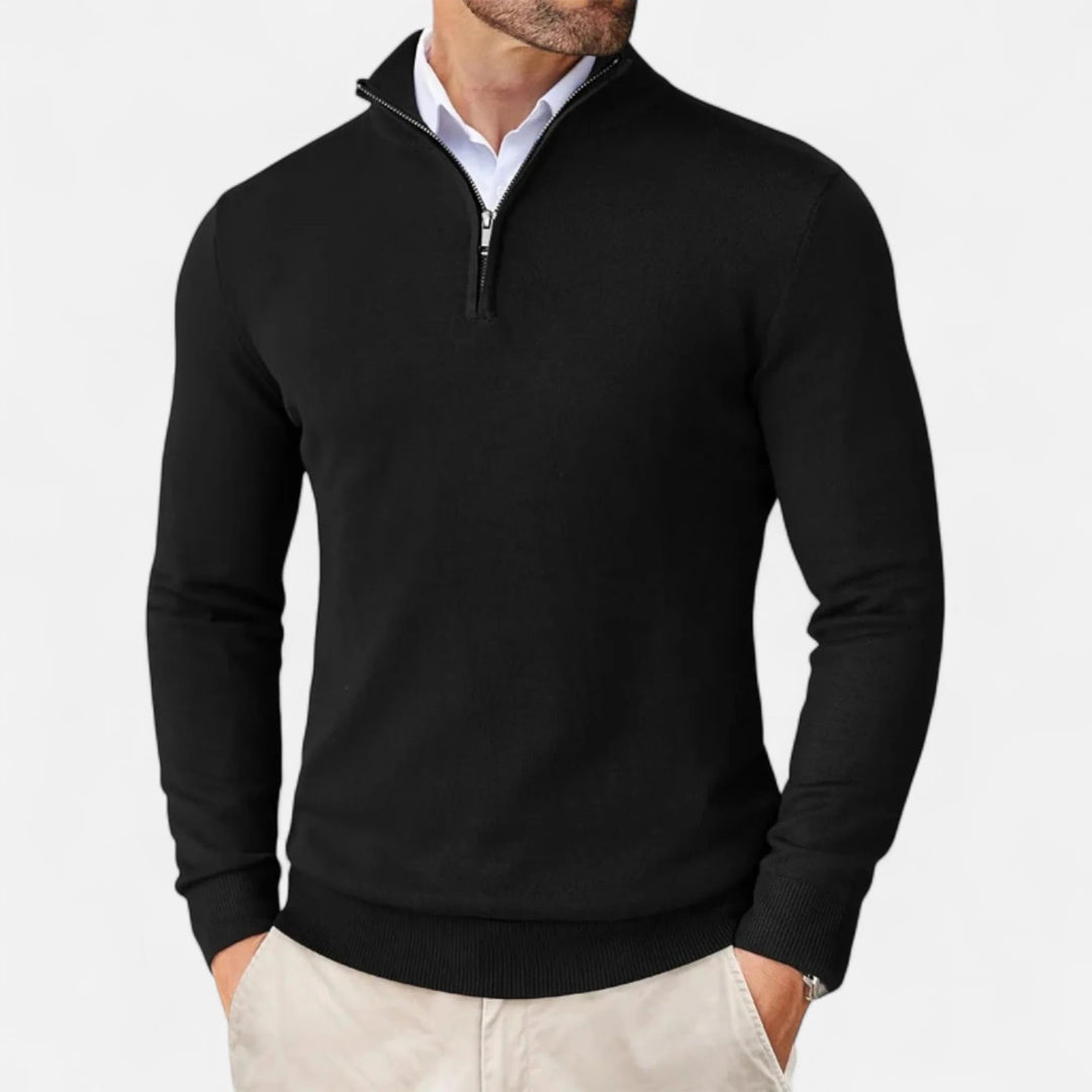 Herren Strickpullover mit Reißverschluss in klassischem Design für zeitlose Eleganz und Komfort.