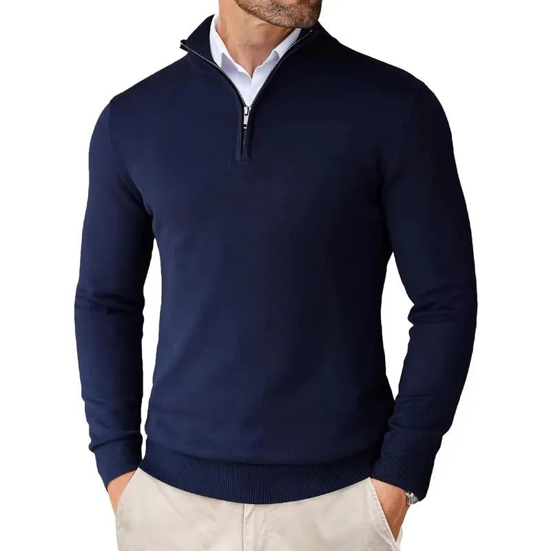 Warmer Herren Langarmpullover mit Reißverschluss, bequemer Strickpullover für kühle Herbst- und Wintertage.