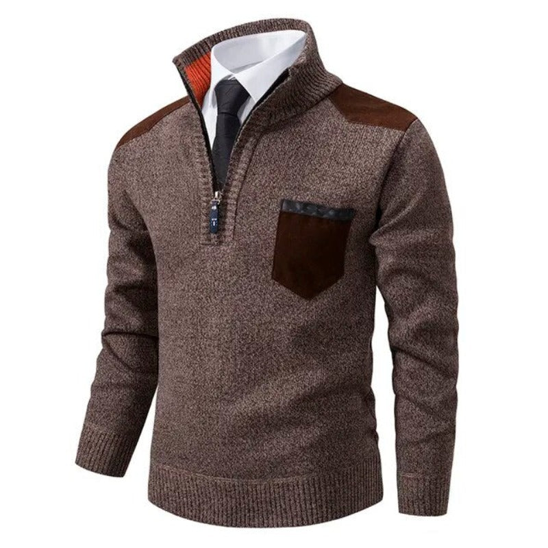 Warmer Herren Pullover mit Stehkragen und Reißverschluss, perfekt für kalte Herbst- und Wintertage.