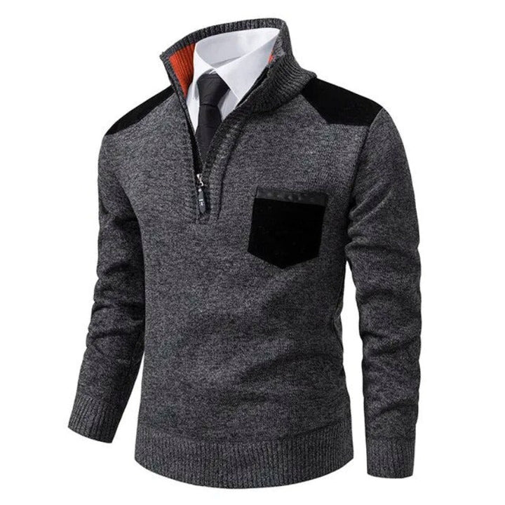 Stylischer Herren Quarter-Zip Pullover mit Stehkragen, perfekt kombinierbar für Herbst-Wintermode.