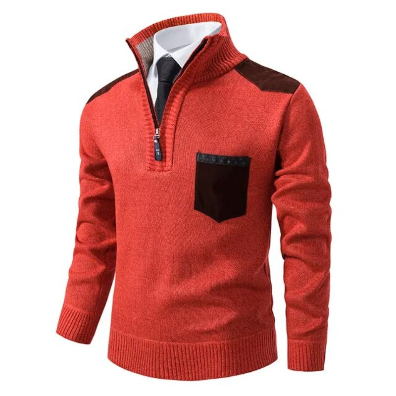 Hochwertiger Herren Strickpullover mit Stehkragen & Reißverschluss für Herbst & Winter Outfits.