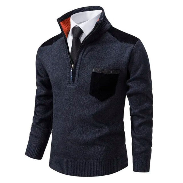Moderner Herren Pullover mit Stehkragen und Quarter-Zip. Vielseitiges Oberteil für Herbst und Winter.