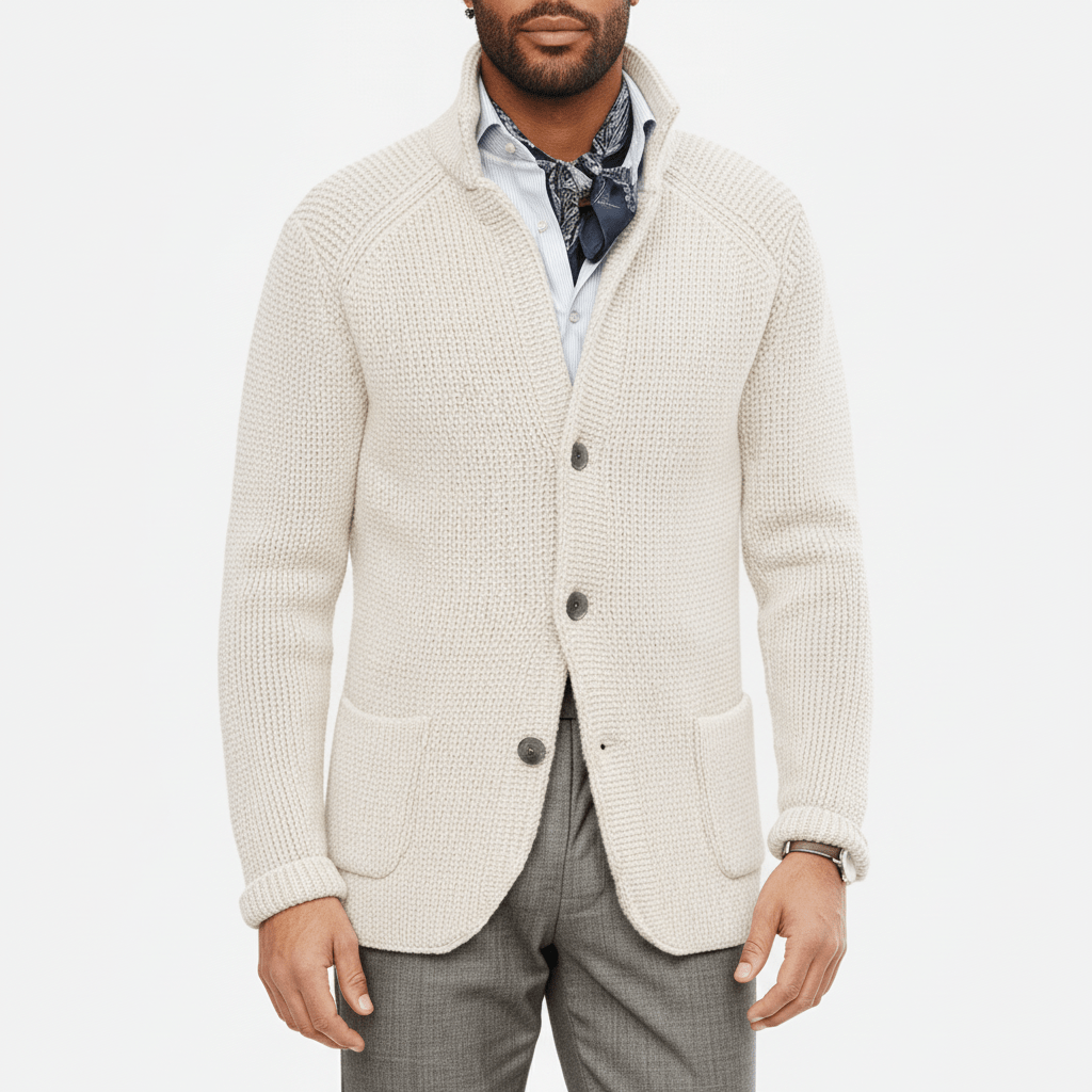 Herren Business Casual Cardigan, strukturiert & langärmlig, für seriöse aber bequeme Outfits.