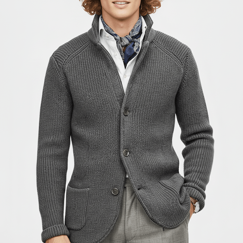 Hochwertiger Herren-Strick-Cardigan, strukturiert & langärmlig, weich, warm & angenehm zu tragen.