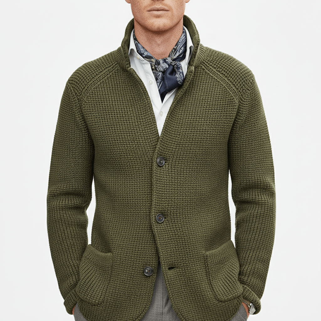 Moderner Herren-Cardigan, strukturiert, langärmlig, mit eleganter Knopfleiste für stilvolle Männer.