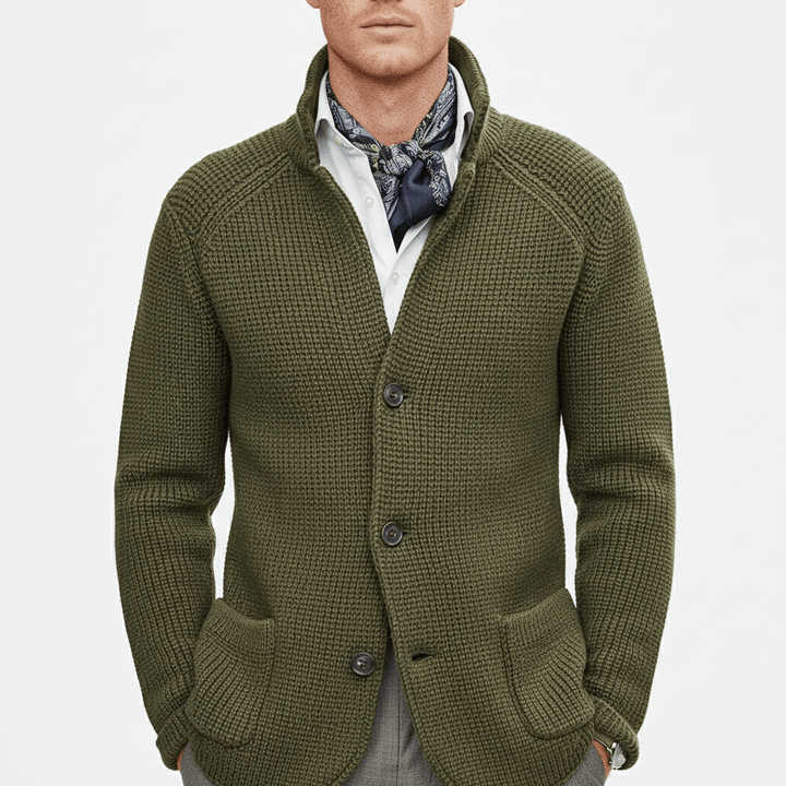 Moderner Herren-Cardigan, strukturiert, langärmlig, mit eleganter Knopfleiste für stilvolle Männer.