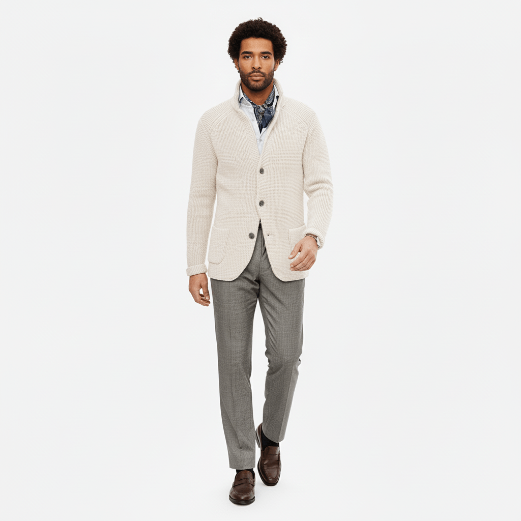 Eleganter Herren-Cardigan mit Strukturmuster & Knopfleiste, langärmlig für vielseitige Outfits.