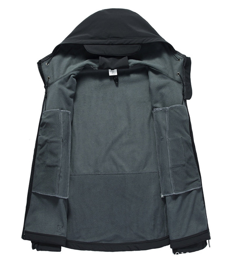 Herren Funktions-Kapuzenjacke, taktisch, Softshell, wasserdicht & winddicht, optimal für Outdoor-Erlebnisse.