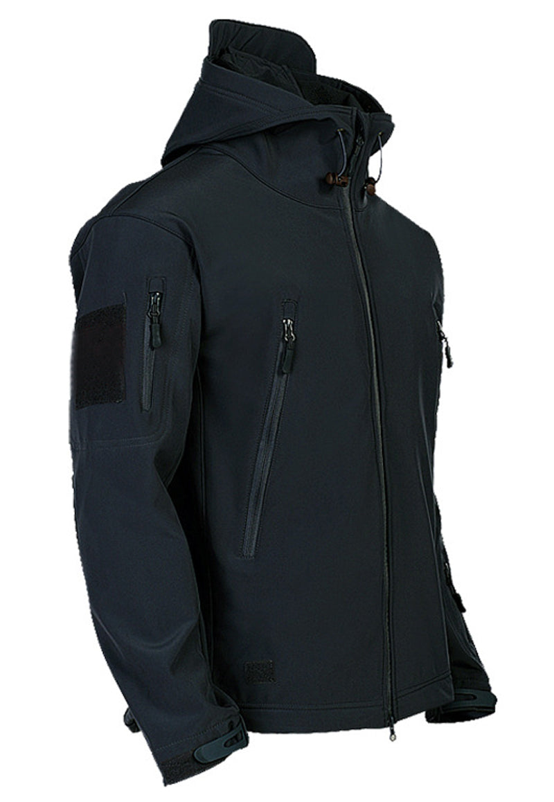 Funktionale Herren Jacke, taktisch, Softshell, mit Kapuze, perfekt für Allwetter & Freizeitaktivitäten.