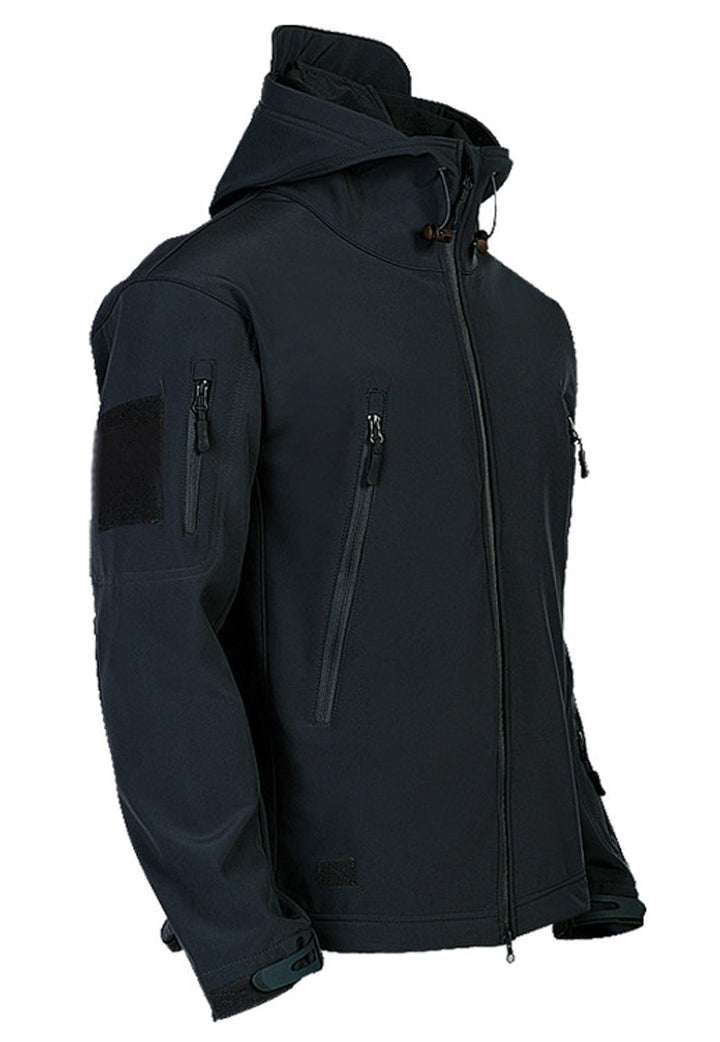 Funktionale Herren Jacke, taktisch, Softshell, mit Kapuze, perfekt für Allwetter & Freizeitaktivitäten.