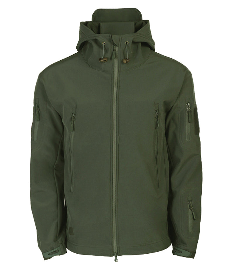 Moderne Herren Kapuzenjacke, taktische Softshell, wind- & wasserabweisend, für Freizeit & Sport.