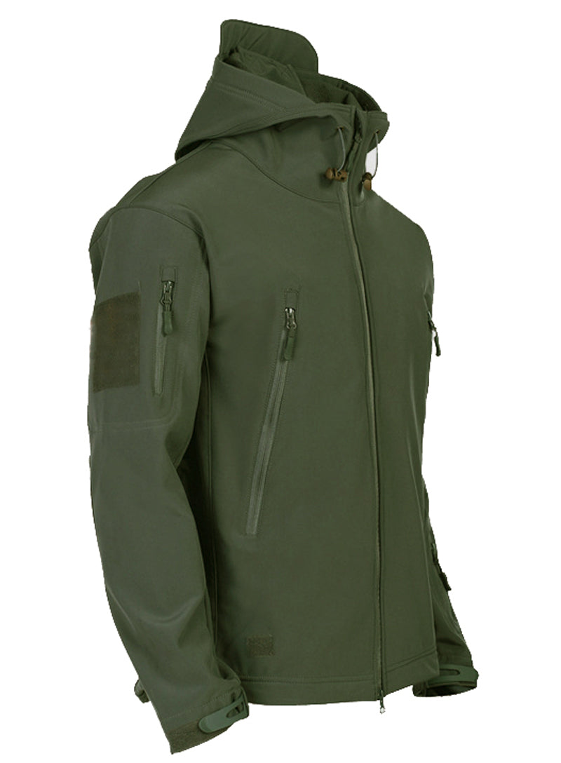 Allwetter Herren Jacke, taktische Softshell mit Kapuze, winddicht & wasserdicht, ideal für den Outdoor-Einsatz.