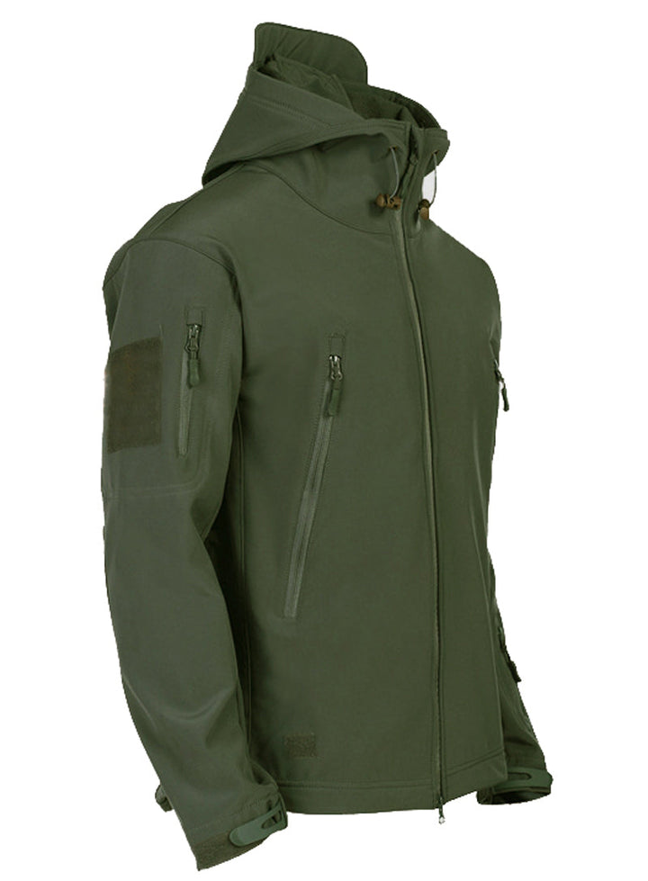 Allwetter Herren Jacke, taktische Softshell mit Kapuze, winddicht & wasserdicht, ideal für den Outdoor-Einsatz.