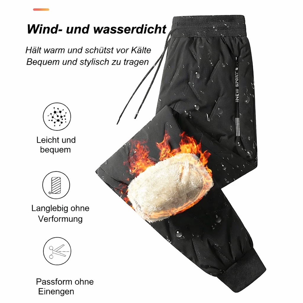 Detail der wasserdichten Herren Thermohose. Winddicht, warm und kältegeschützt für Winter und Outdoor.
