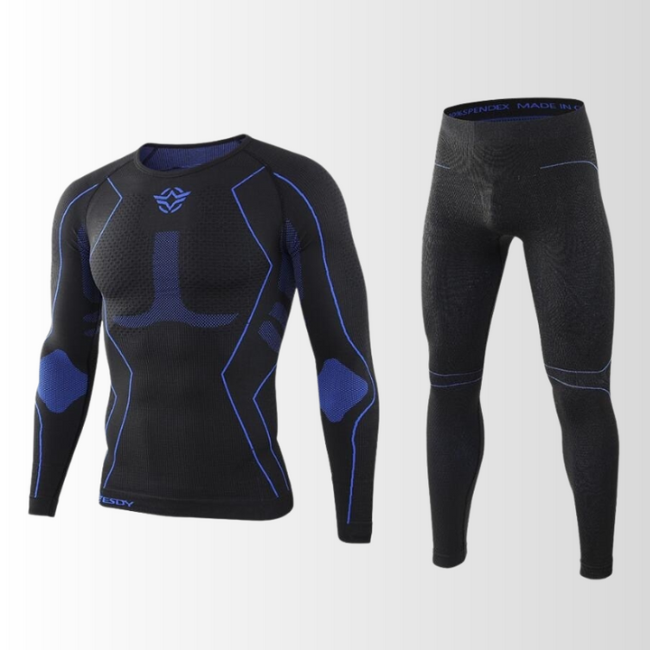 Detailaufnahme: Nahtloses Herren Thermounterwäsche Set. Hochwertiges, wärmendes Material für optimalen Komfort & Kälteschutz.