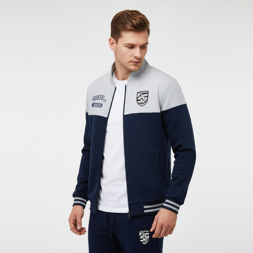 Bequemer Herren Freizeitanzug im Baseball-Look, ideal für entspannte Tage oder leichte Aktivitäten. Stilvoller Zweiteiler.