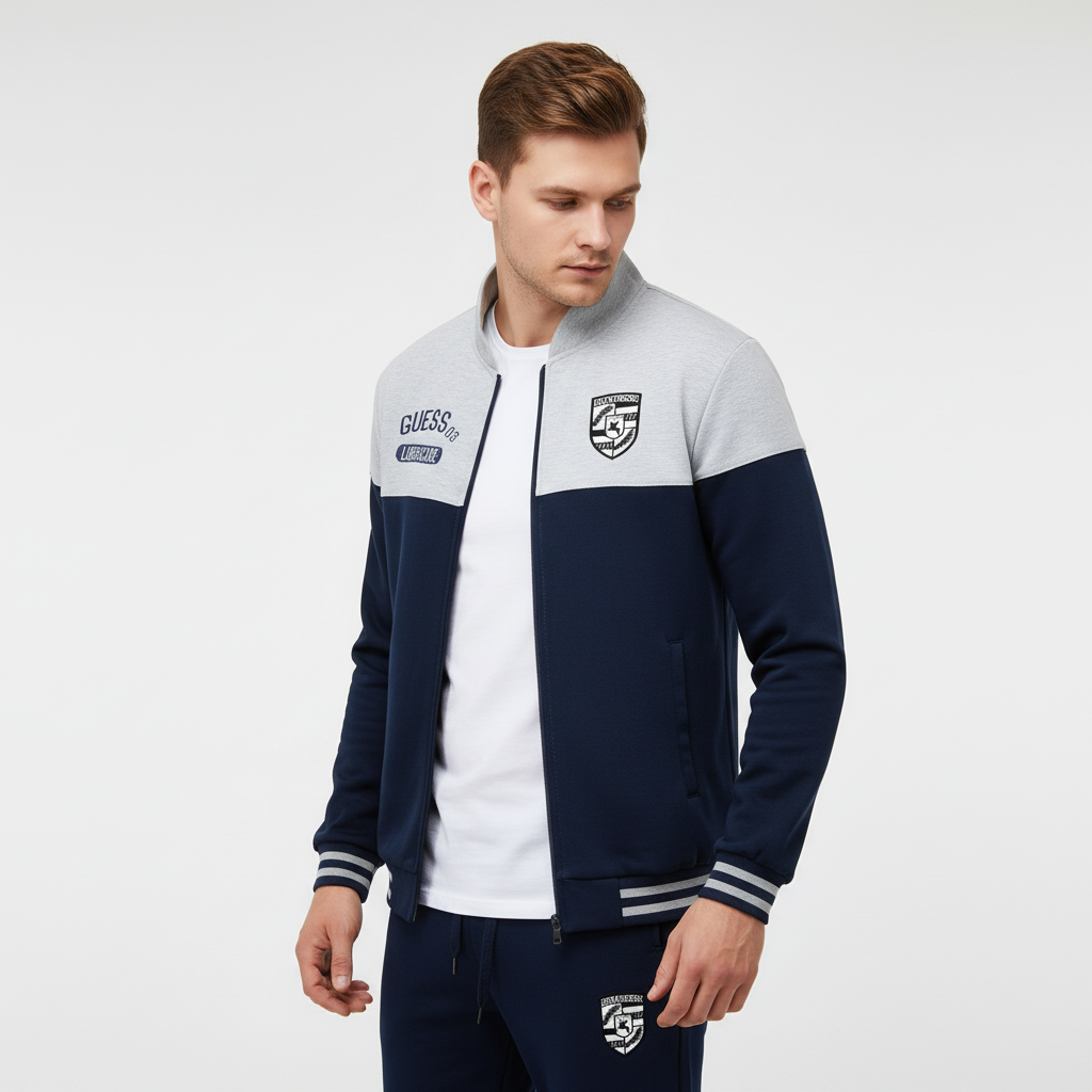 Bequemer Herren Freizeitanzug im Baseball-Look, ideal für entspannte Tage oder leichte Aktivitäten. Stilvoller Zweiteiler.