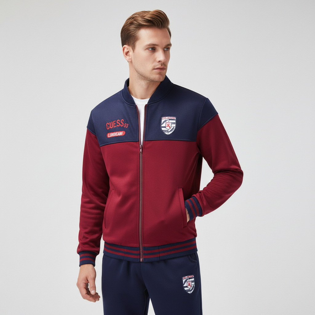 Oberteil des Herren Trainingsanzugs im Baseball-Stil, sportliche Jacke für aktive Männer Freizeitmode.