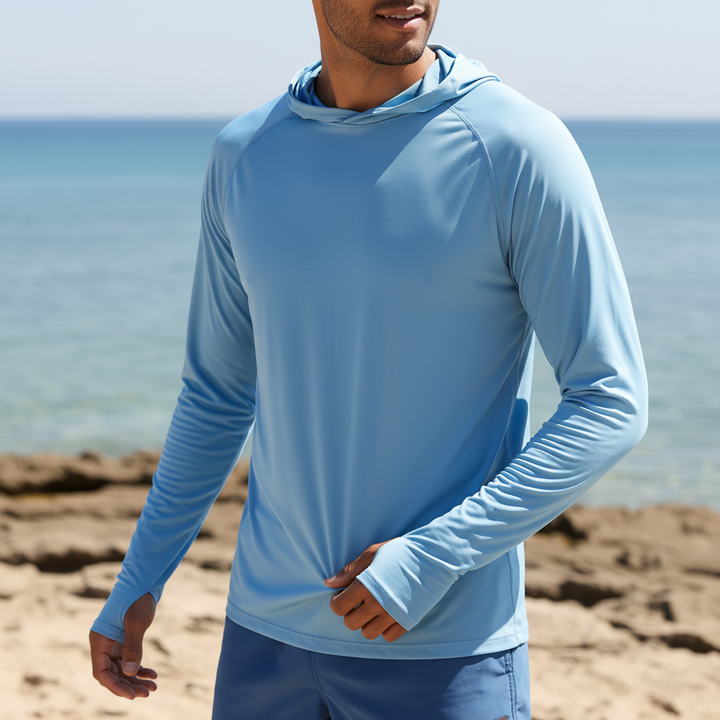 Herren UV Schutz Hoodie SunveilPro, atmungsaktiv, ideal für Outdoor Sport, Reisen & Sonnenschutz im Sommer.