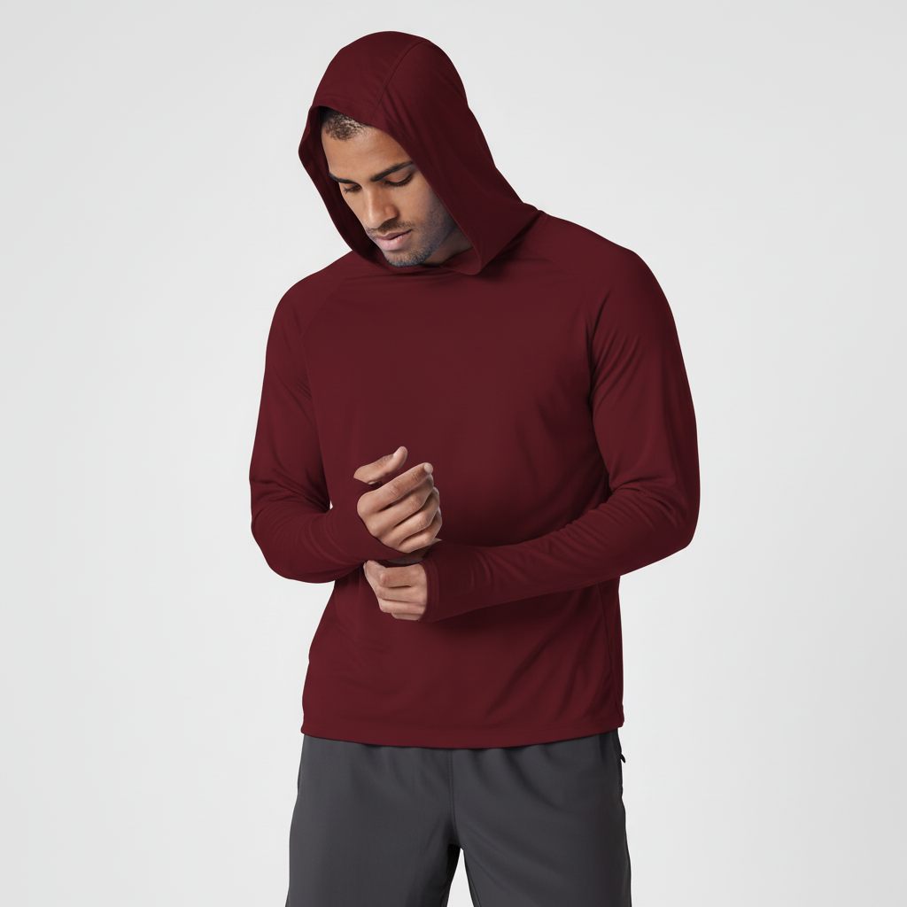 Frontansicht des Herren UV Schutz Hoodies SunveilPro, mit Kapuze, für umfassenden UV-Sonnenschutz.