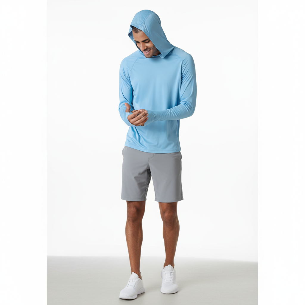 Grauer Herren UV Schutz Hoodie SunveilPro, perfekt für entspannte Freizeit, Reisen & Sommerkleidung.