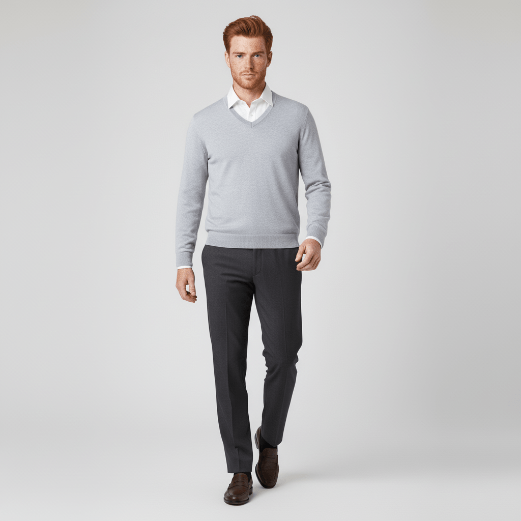 Moderner Herren V-Ausschnitt Strickpullover, schmal geschnitten, für einen gepflegten Look.