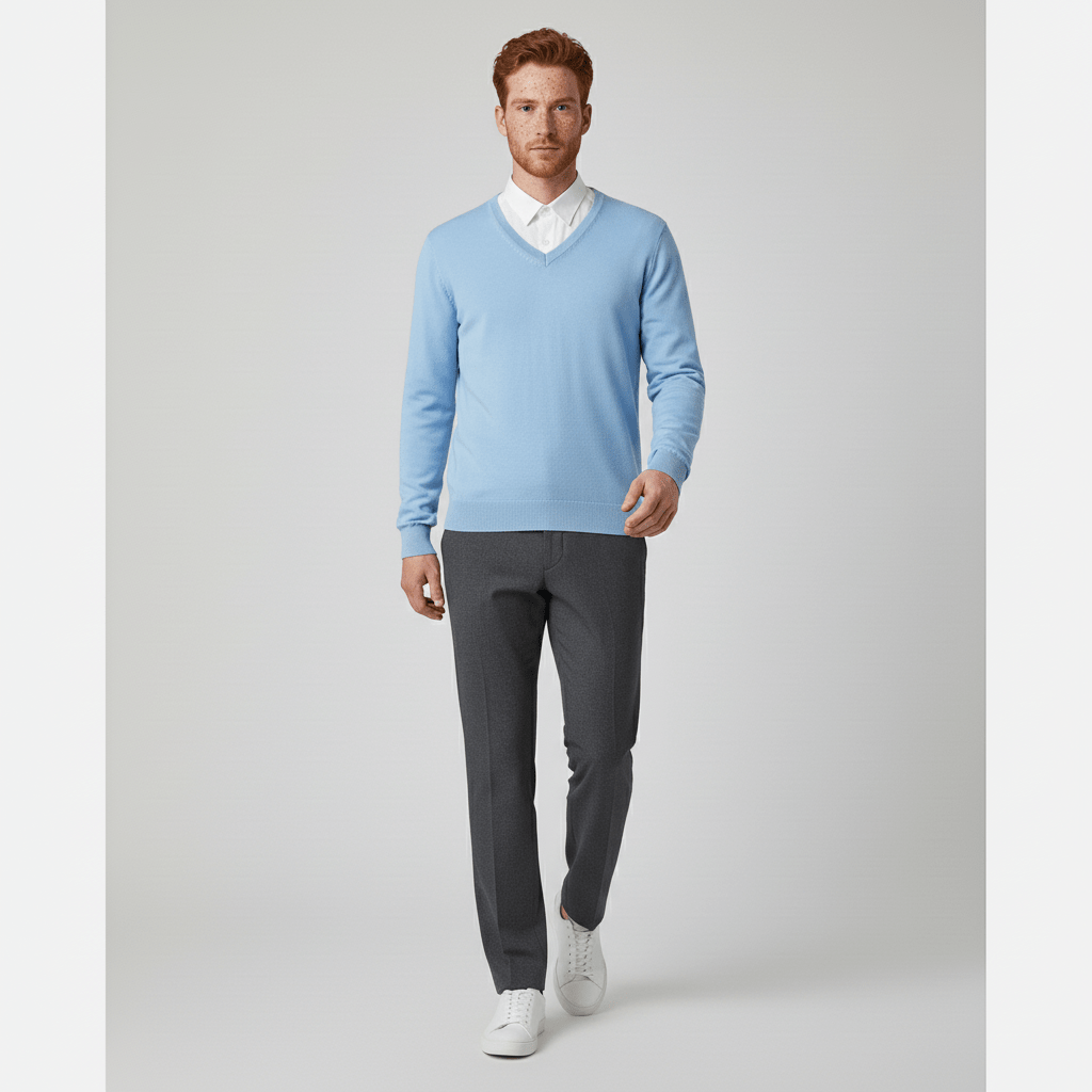 Schmal geschnittener Herren V-Ausschnitt Pullover, perfekt für Casual, Business Casual und formelle Anlässe.