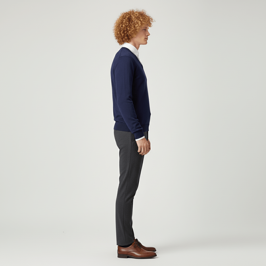 Basic Herrenpullover mit V-Ausschnitt, Langarm und Slim Fit, unverzichtbar für stilvolle Herrenmode.
