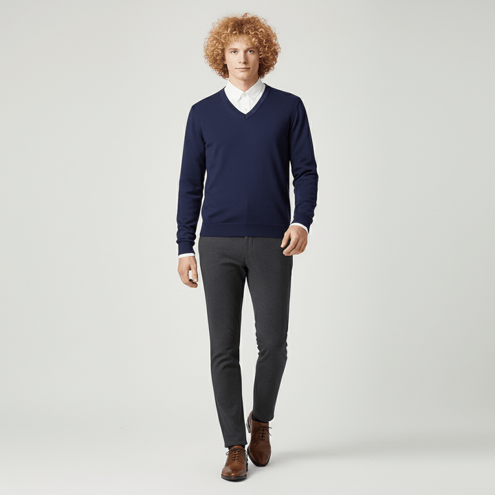 Eleganter V-Ausschnitt Pullover Samuel für Herren, schmaler Schnitt, für Business & Freizeit.