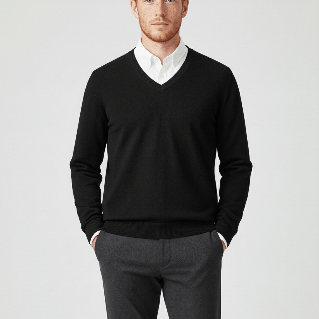 Eleganter Herren Slim Fit V-Ausschnitt Pullover, ideal für geschmackvolle, moderne Herrenmode.