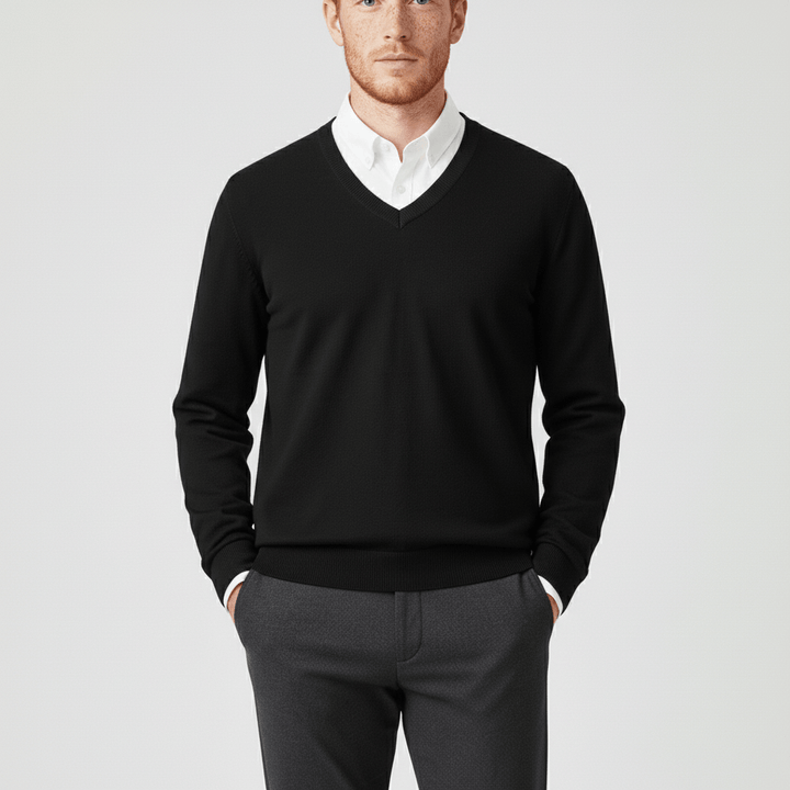 Eleganter Herren Slim Fit V-Ausschnitt Pullover, ideal für geschmackvolle, moderne Herrenmode.