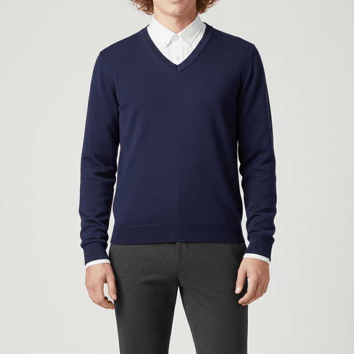 Herrenpullover Samuel, V-Ausschnitt, Slim Fit, ideal für einen gepflegten und stilvollen Auftritt.