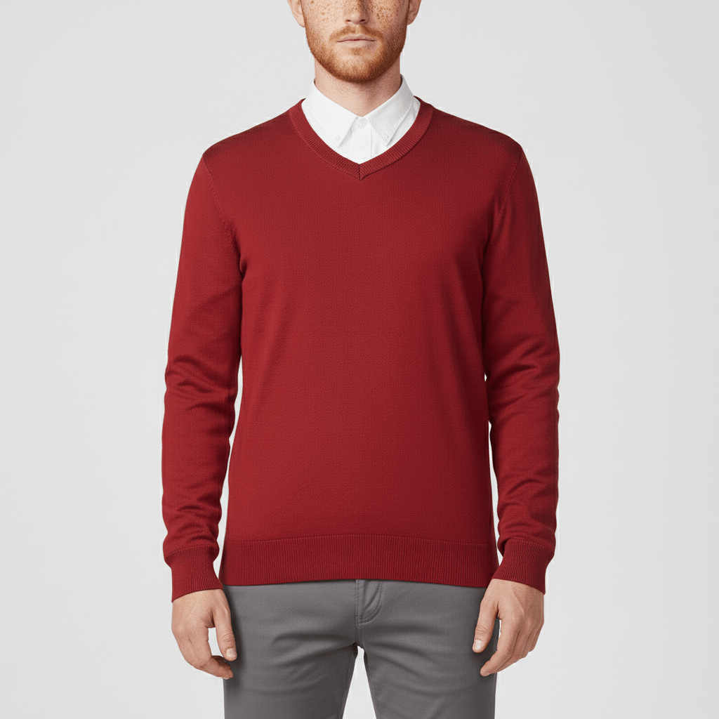 Eleganter Basic Herren V-Ausschnitt Pullover, schmal geschnitten, für Casual und Business Casual.