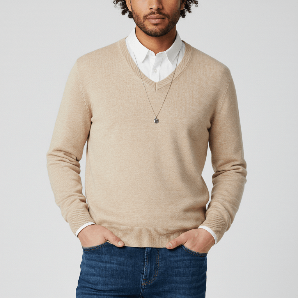 Moderner Herren V-Ausschnitt Langarm Pullover, Slim Fit, bietet stilvolle Eleganz für jeden Tag.
