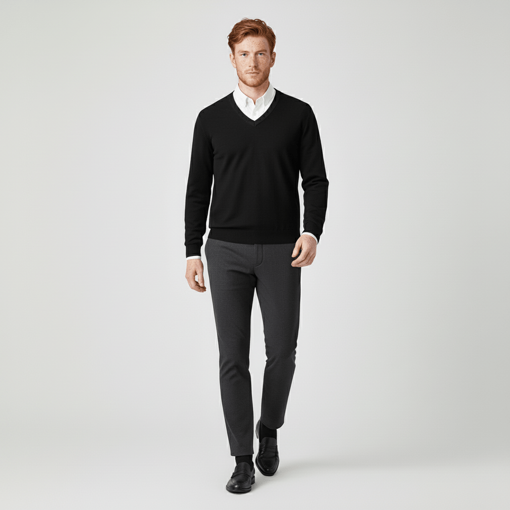Eleganter Herren Langarm Pullover Samuel, Slim Fit mit V-Ausschnitt, perfekt für Casual Chic.