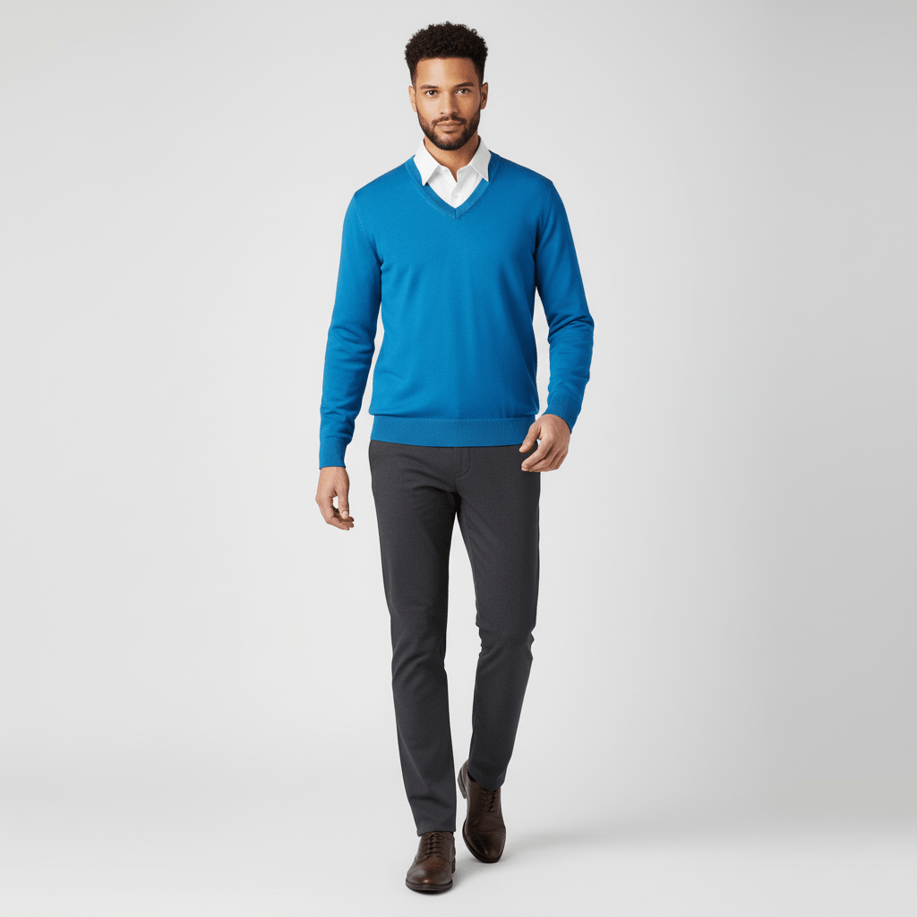 Hochwertiger Herrenpullover Samuel, V-Ausschnitt, Slim Fit, kombiniert Komfort & Eleganz.