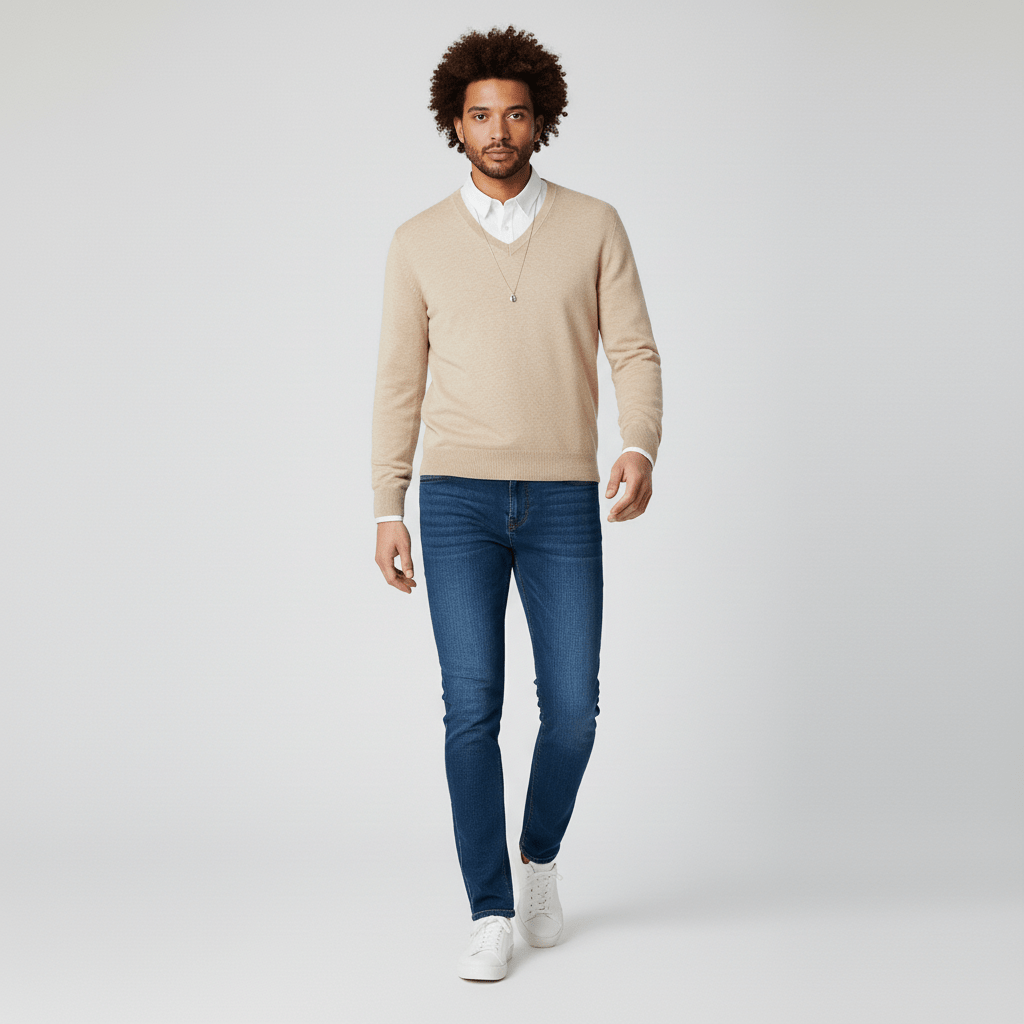 Vielseitiger Herrenpullover mit V-Ausschnitt und schmalem Schnitt für elegante Casual Looks.