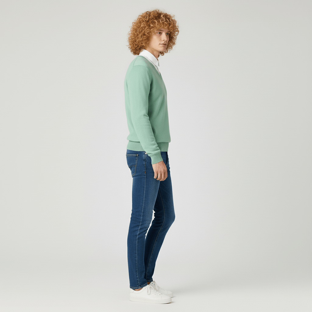 Basic Herren Langarm Pullover, schmal geschnitten, V-Ausschnitt, passt zu jedem Business Casual Outfit.