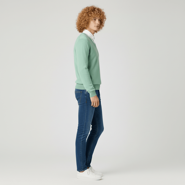 Basic Herren Langarm Pullover, schmal geschnitten, V-Ausschnitt, passt zu jedem Business Casual Outfit.