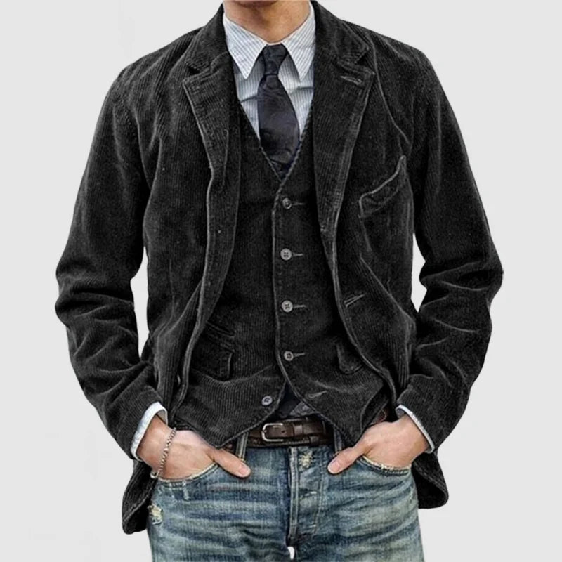Herren Vintage Blazer & Weste Set für Herbst/Winter. Klassisches Business Casual Outfit mit Eleganz.